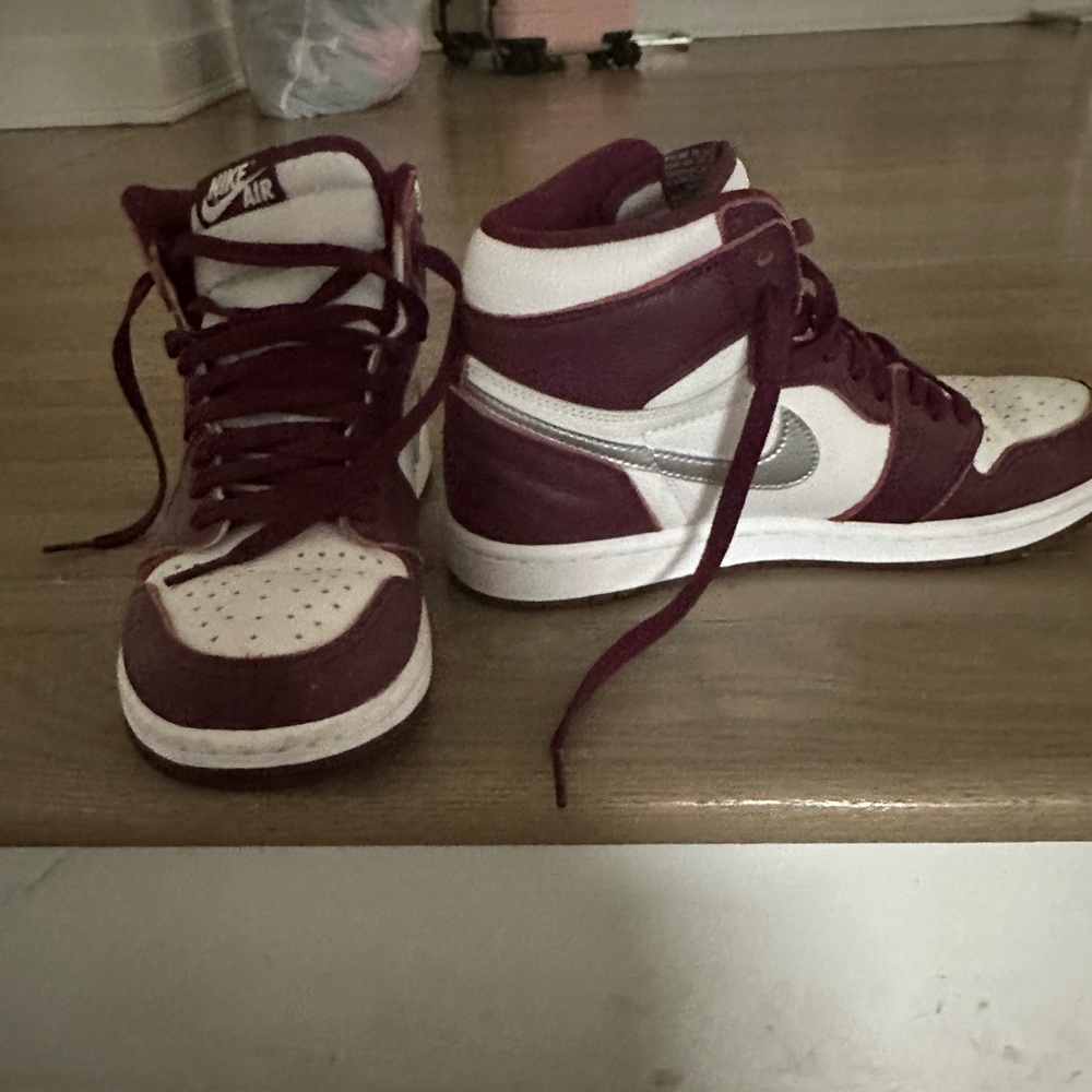 Nike Air High-Top Sneakers Burgundy and White with Silver Swoosh